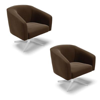 Cadeira Sala De Jantar Giratória Base Cromada Kit 2 Stella Suede D03 - D'rossi Cor Marrom