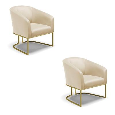 Cadeira Sala De Jantar Industrial Dourado Kit 2 Stella Sintético D03 - D'rossi Cor Bege