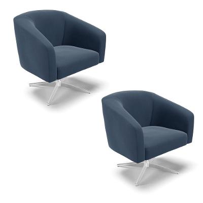 Cadeira Sala De Jantar Giratória Base Cromada Kit 2 Stella Suede D03 - D'rossi Cor Azul Marinho