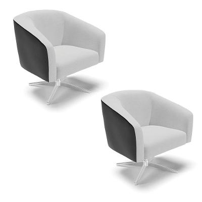 Cadeira Sala De Jantar Giratória Cromada Kit 2 Stella Pto/linho D03 - D'rossi Cor Cinza