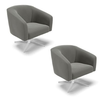 Cadeira Sala De Jantar Giratória Base Cromada Kit 2 Stella Suede D03 - D'rossi Cor Grafite
