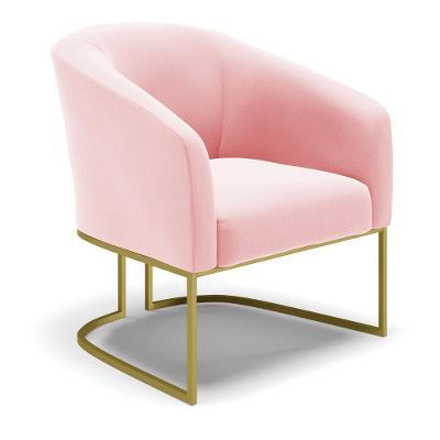 Cadeira Sala De Jantar Base Industrial Dourado Stella Suede D03 - D'rossi Cor Rosa Bebê