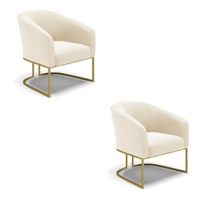 Cadeira Sala De Jantar Base Industrial Dourado Kit 2 Stella Veludo D03 - D'rossi Cor Bege