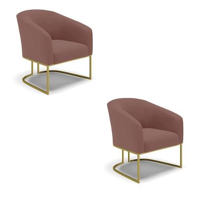 Cadeira Sala De Jantar Base Industrial Dourado Kit 2 Stella Veludo D03 - D'rossi Cor Rose