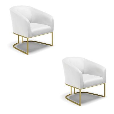Cadeira Sala De Jantar Industrial Dourado Kit 2 Stella Sintético D03 - D'rossi Cor Branco