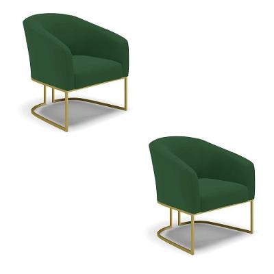 Cadeira Sala De Jantar Base Industrial Dourado Kit 2 Stella Veludo D03 - D'rossi Cor Verde