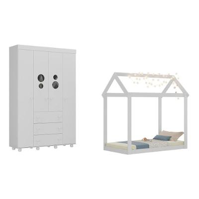 Cama Infantil Montessoriana Com Colchão Incluso E Guarda-roupas Pimpolho Multimóveis Mx4280 Branco