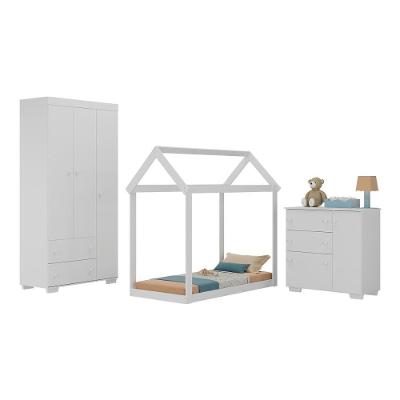 Quarto Infantil Com Cama Montessoriana E Colchão Incluso Algodão Doce Multimóveis Mx4268 Branco