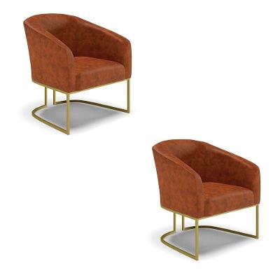 Cadeira Sala Jantar Industrial Dourado Kit 2 Stella Sintético Pu D03 - D'rossi Cor Nozes