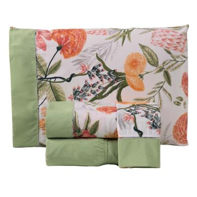 Jogo Cama Lençol Encanto Casal Padrão Percal 180 Fios C/ Ponto Palito 4 Peças - Floral - Verde