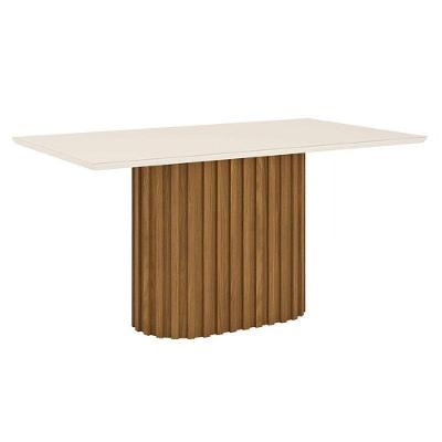 Mesa De Jantar Solana 160 Cm Canto Reto Com Vidro Nature Off White - Henn