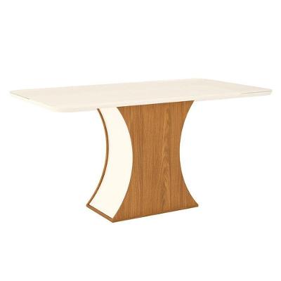 Mesa De Jantar Selena 160 Cm Tampo Arredondado Com Vidro Nature Off White - Henn