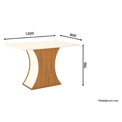 Mesa De Jantar Selena 120 Cm Tampo Reto Com Vidro Nature Off White - Henn