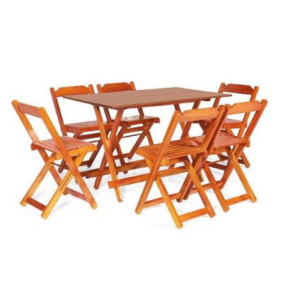 Jogo De Mesa 1,20 X 70 Com 6 Cadeiras Dobráveis De Madeira Cor Mel - M.b Móveis