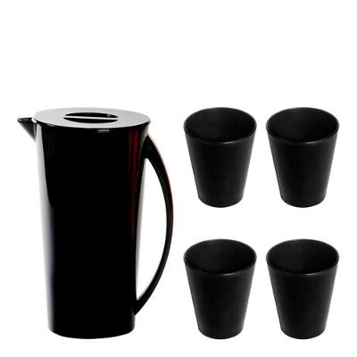 Kit Jarra Fresc Com 4 Copos Preto Em Polipropileno Linha Tropical Vem