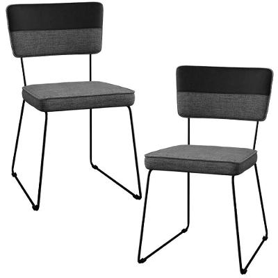 Kit 2 Cadeiras Estofada Faixa Corano Preto Cinza Escuro