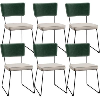 Kit 06 Cadeiras Estofada L02 Facto Verde Musgo Linho Cru