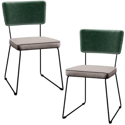 Kit 2 Cadeiras Estofada L02 Facto Verde Musgo Linho Bege