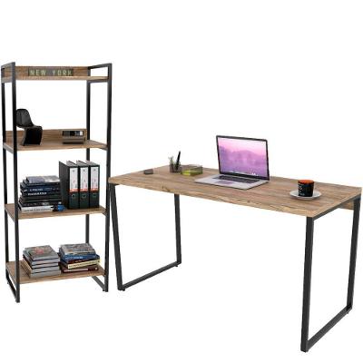 Kit Mesa Para Escritório Com Estante 135 Cm Carvalho