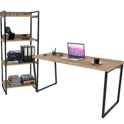 Kit Mesa Para Escritório Com Estante 150 Cm Carvalho