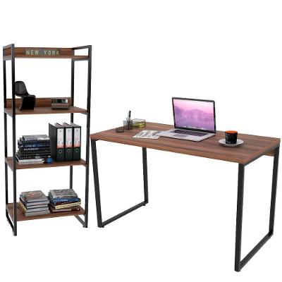 Kit Mesa Para Escritório Com Estante 120 Cm Nogal