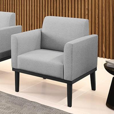 Poltrona Decorativa Pés Fixo Em Madeira Preto Linho Cinza