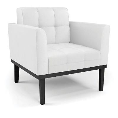 Poltrona Decorativa Pés Fixo Em Madeira Preto Pu Branco