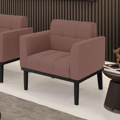 Poltrona Decorativa Pés Fixo Em Madeira Preto Veludo Rose