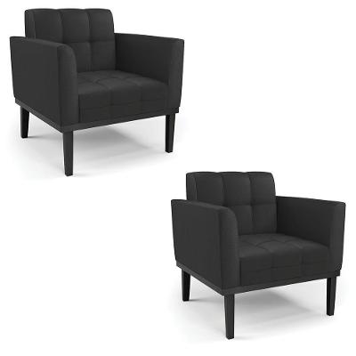 Kit 2 Poltronas Decorativas Pés Fixo Em Madeira Preto Pu Preto