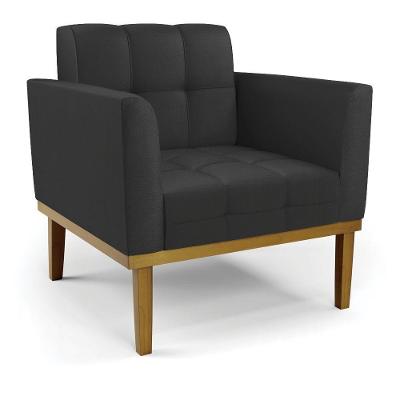 Poltrona Decorativa Pés Fixo Em Madeira Castanho Pu Preto