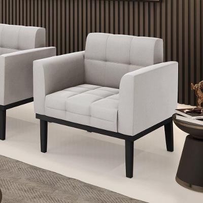 Poltrona Decorativa Pés Fixo Em Madeira Preto Veludo Cinza