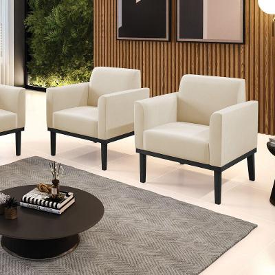 Kit 2 Poltronas Decorativas Pés Fixo Em Madeira Preto Suede Bege