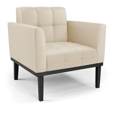 Poltrona Decorativa Pés Fixo Em Madeira Preto Pu Bege
