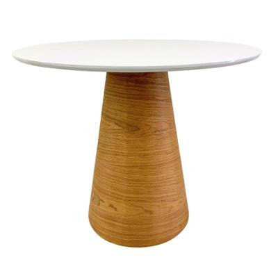Mesa De Jantar Redonda 80 Cm Tampo Laca Branca Base Freijó Horizontal
