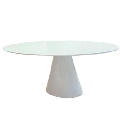 Mesa De Jantar Cone Oval 140x90 Cm Tampo Laca + Vidro Branca Base Branca Cor Branco