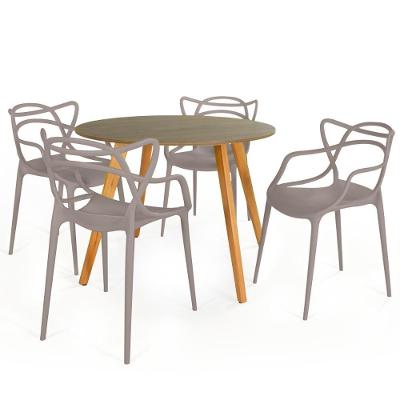 Conjunto Mesa De Jantar Redonda Laura 120cm Natural Com 4 Cadeiras Allegra - Fendi