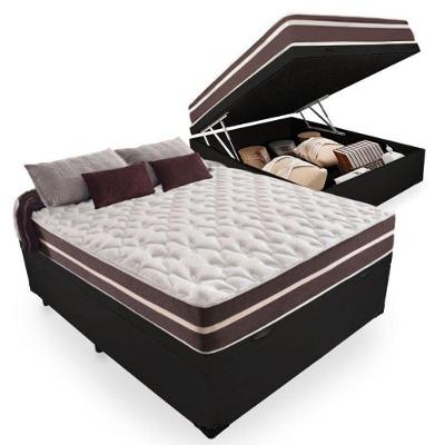 Cama Box Baú Casal + Colchão De Molas Prime Colchões Classic Superlastic 138x188x64 Cor:preto