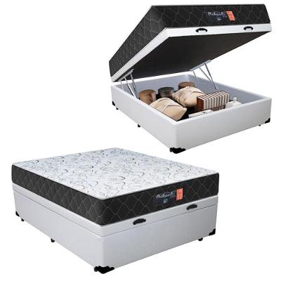 Cama Box Baú Casal + Colchão Semi Ortopédico Extra Firme Espuma D33 Prime Colchões 138x188x72 Branco.