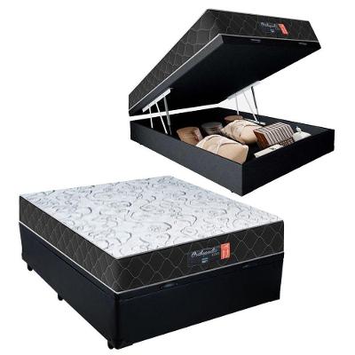Cama Box Baú Casal + Colchão Semi Ortopédico Extra Firme Espuma D33 Prime Colchões 138x188x72 Preto.