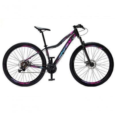 Bicicleta Aro 29 Krw Alumínio 24 Vel Freio A Disco Suspensão Dianteira S1 15.5 Preto-Rosa E Azul