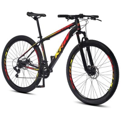 Bicicleta Aro 29 Krw Alumínio 24 Vel Freio A Disco X52 Quadro 15.5 Preto-Amarelo E Vermelho