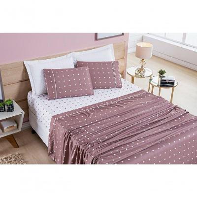 Jogo De Cama Lençol 200 Fios Petit Poá Solteiro 03 Peças - Rose