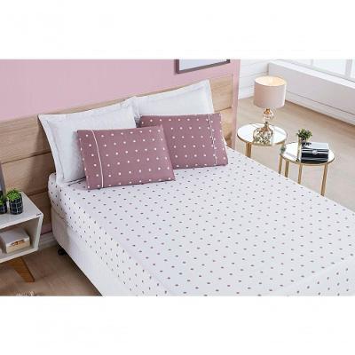 Jogo De Cama Lençol 200 Fios Petit Poá King 03 Peças - Rose.