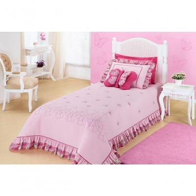 Kit Cobre Leito Bordado Jardine Solteiro 3 Pecas - Rosa.