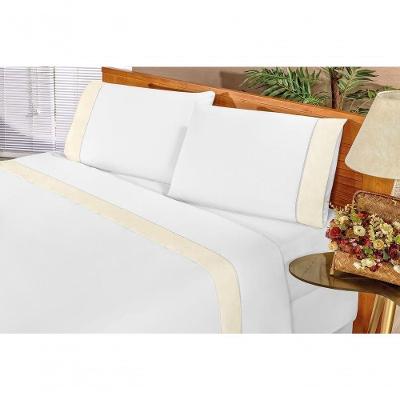 Jogo De Cama Lençol Queen Elegance Exclusivo180 Fios 80% Algodão 04 Peças - Branco E Palha.