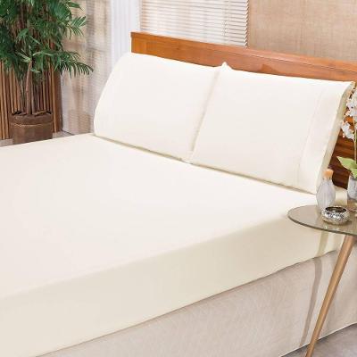 Jogo De Cama Ponto Palito Percal 180 Fios Elegance Casal 03 Peças - Palha.