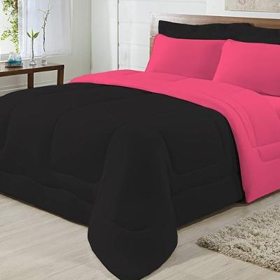 Edredom Dupla Face 100% Algodão Malha Queen Gran Moratta 01 Peça - Pink- Preto