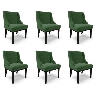 Kit 6 Cadeiras Decorativas Sala De Jantar Base Fixa De Madeira Firenze Suede Verde Esmeralda/preto G19 - Gran Belo