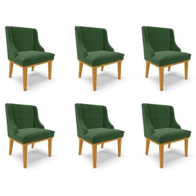 Kit 6 Cadeiras Decorativas Sala De Jantar Base Fixa De Madeira Firenze Suede Verde/castanho G19 - Gran Belo