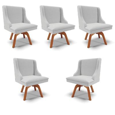 Kit 5 Cadeiras Decorativas Sala De Jantar Base Giratória De Madeira Firenze Linho Cinza/natural G19 - Gran Belo